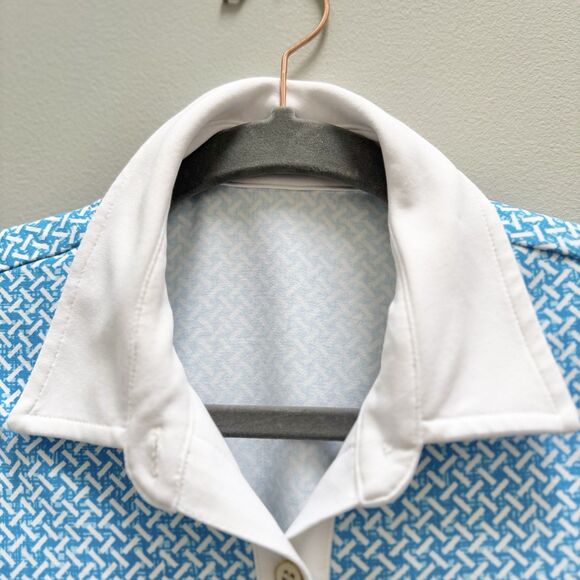 J.McLaughlin Callie Dress M Blue Geometric Shirt Preppy Coastal Resort Nautical - Picture 9 of 16